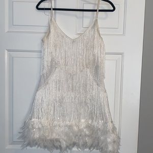 White feather & fringe dress